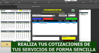 Registro de Servicios en Calendario en Excel