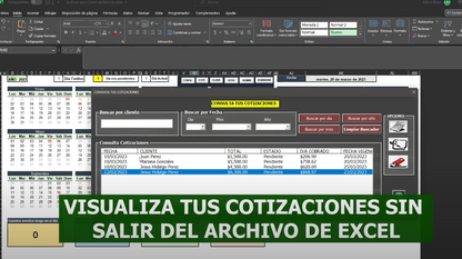 Registro de Servicios en Calendario en Excel