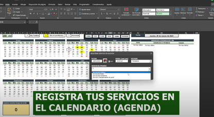 Registro de Servicios en Calendario en Excel