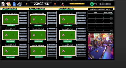 Sistema para Rentas de Mesas de Billar en Excel