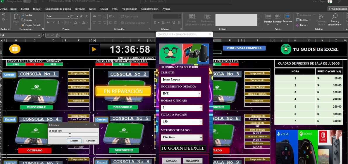Sistema para Renta de Video Juegos en Excel