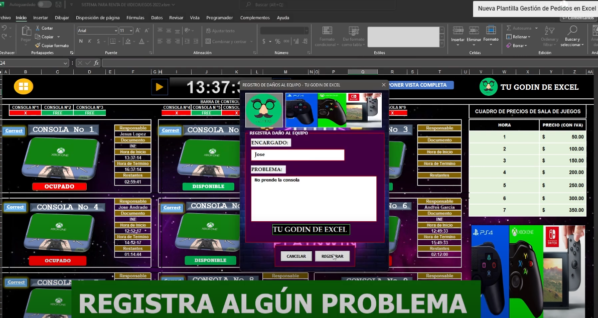 Sistema para Renta de Video Juegos en Excel