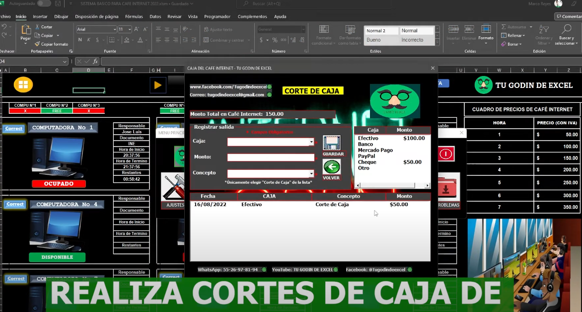 Sistema Básico para Café Internet en Excel