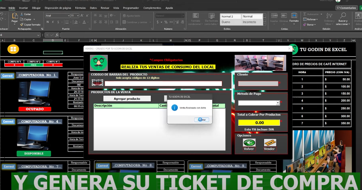 Sistema Básico para Café Internet en Excel