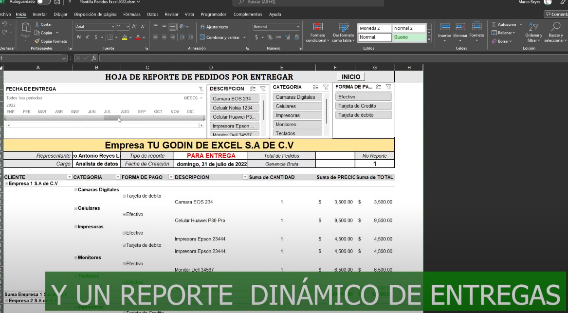 Plantilla Gestión de Pedidos en Excel