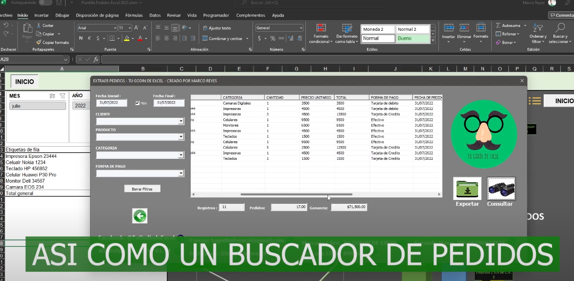 Plantilla Gestión de Pedidos en Excel