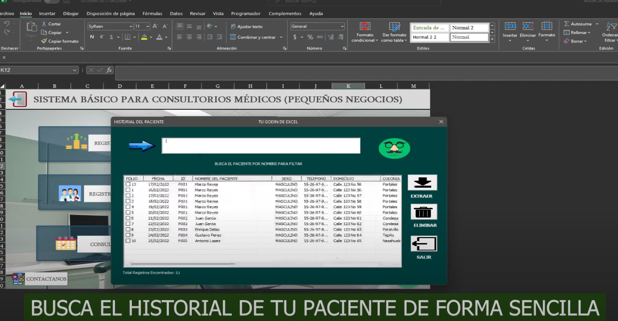 Sistema Básico Para Pequeños Consultorios en Excel