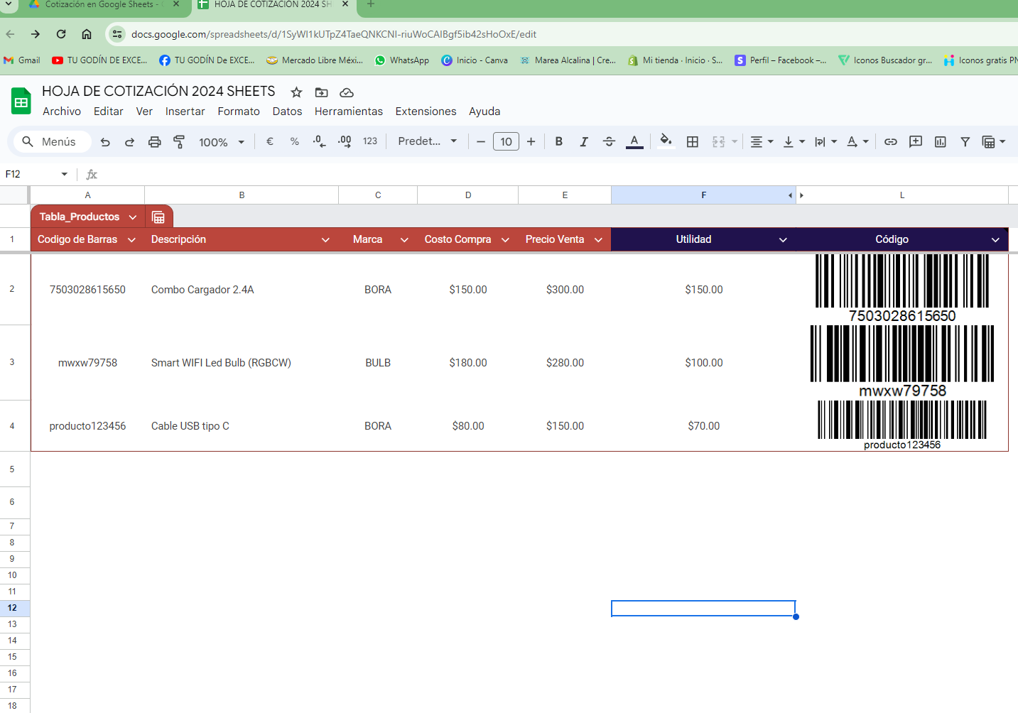 Sistema de Cotización con Código de Barras y Seguimiento en Google Sheets 2024