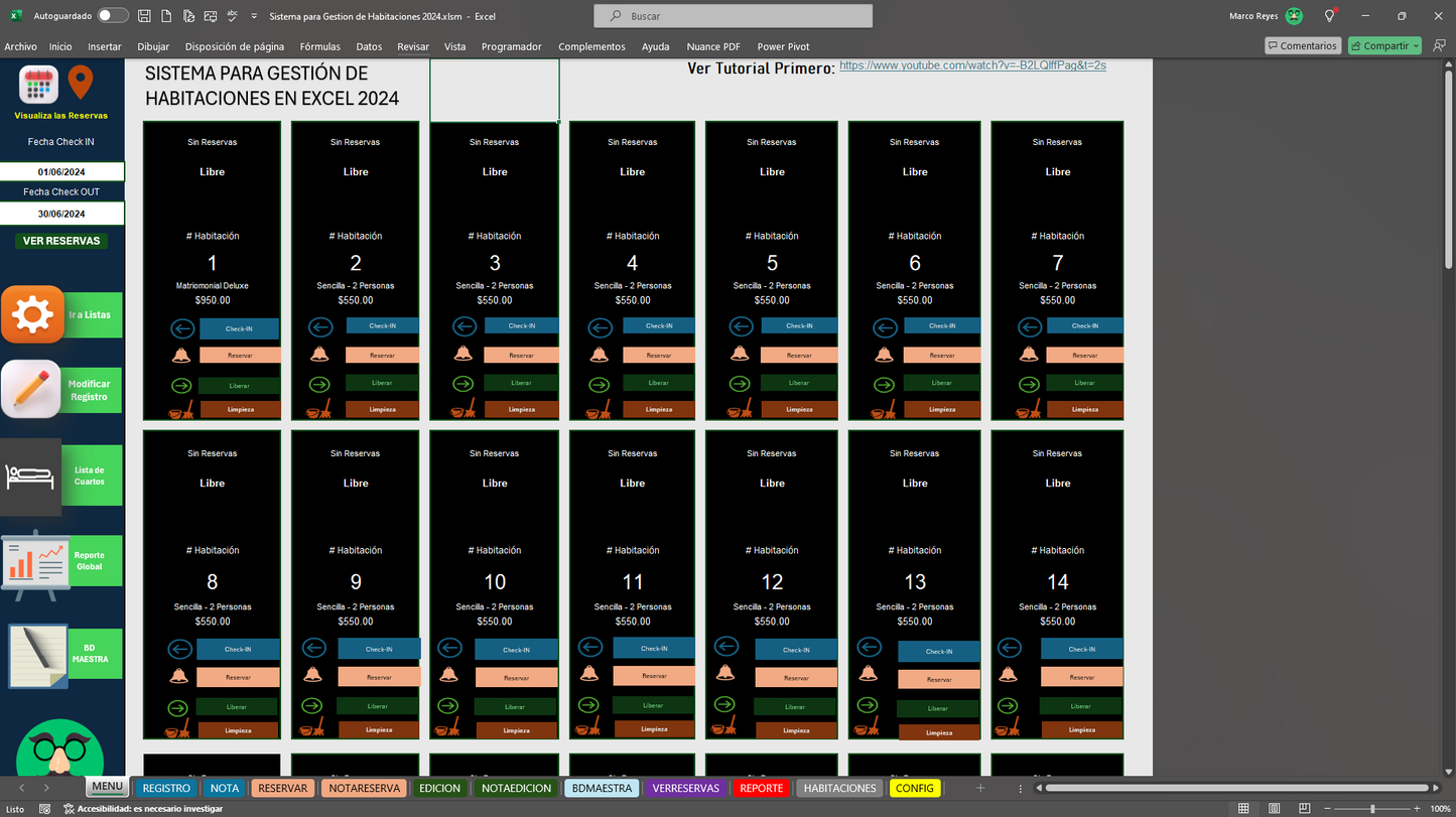 Sistema para Gestión de Habitaciones en Excel 2024