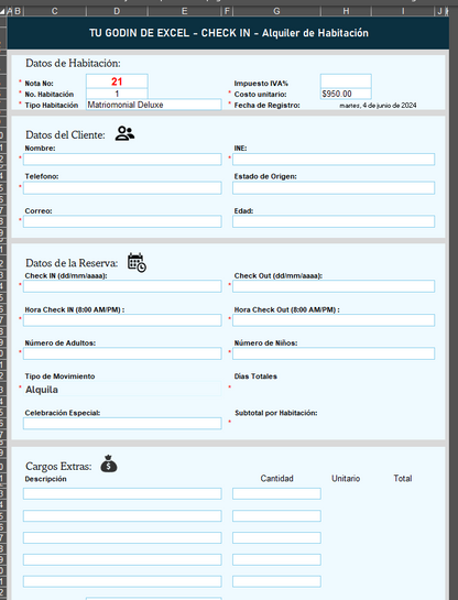 Sistema para Gestión de Habitaciones en Excel 2024