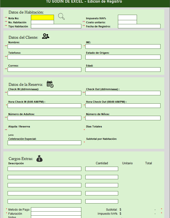 Sistema para Gestión de Habitaciones en Excel 2024