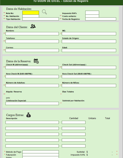 Sistema para Gestión de Habitaciones en Excel 2024