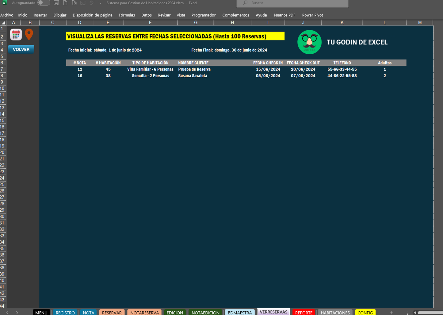 Sistema para Gestión de Habitaciones en Excel 2024