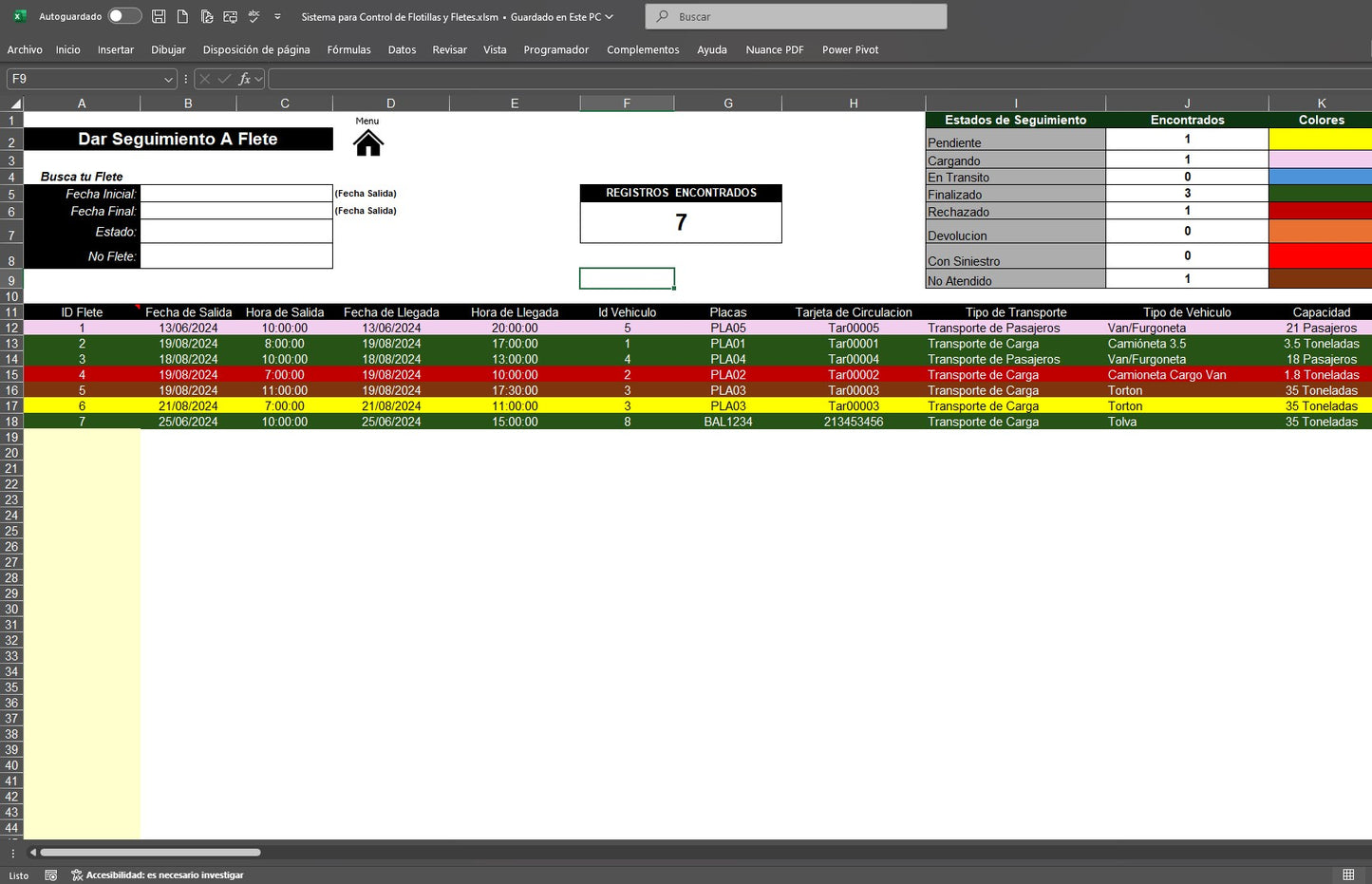 Control de Fletes y Flotillas en Excel con VBA 2024