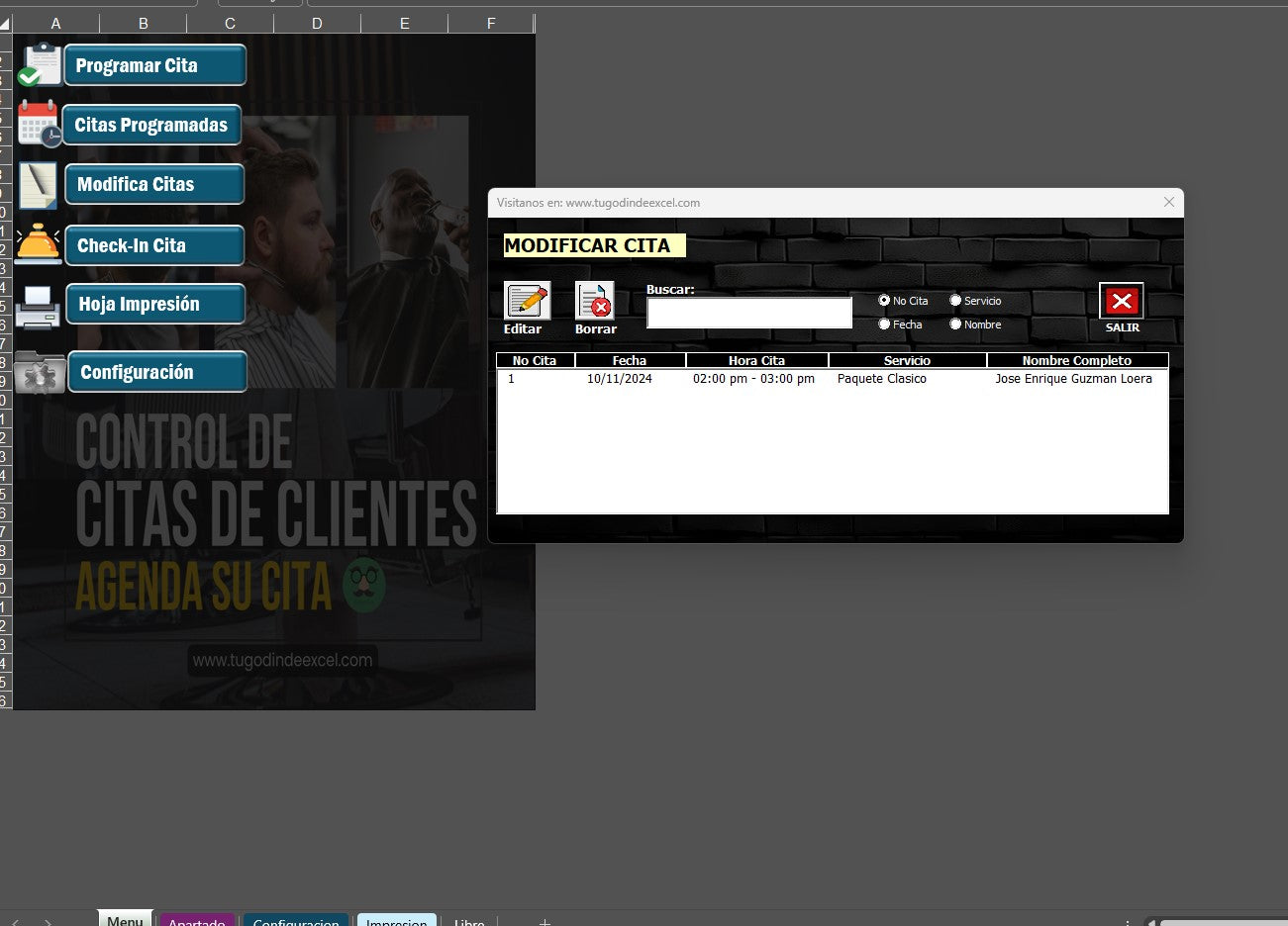 Sistema para Control de Citas en Excel 2024