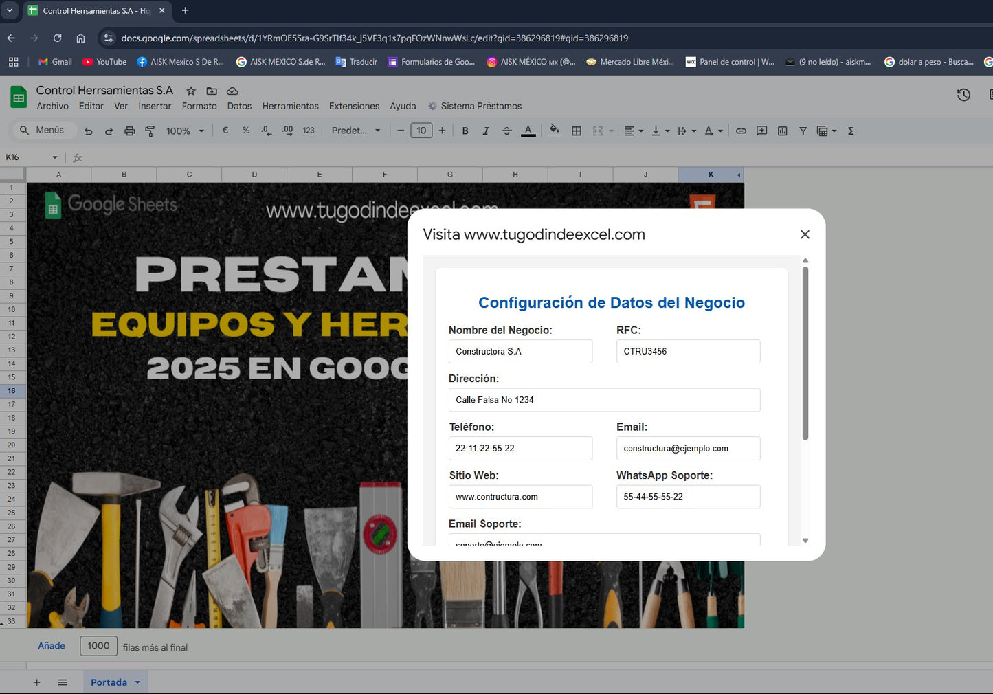 Préstamo de Equipo y Herramienta 2025 Pro en Google Sheets (Multiusuarios)