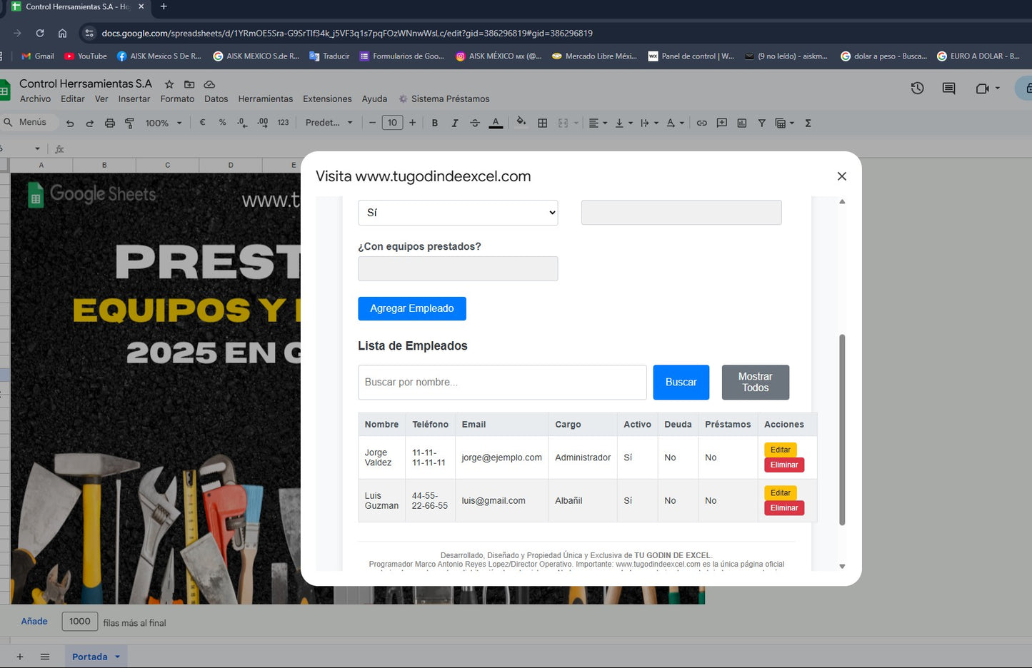 Préstamo de Equipo y Herramienta 2025 Pro en Google Sheets (Multiusuarios)
