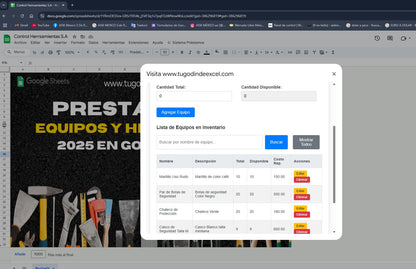 Préstamo de Equipo y Herramienta 2025 Pro en Google Sheets (Multiusuarios)
