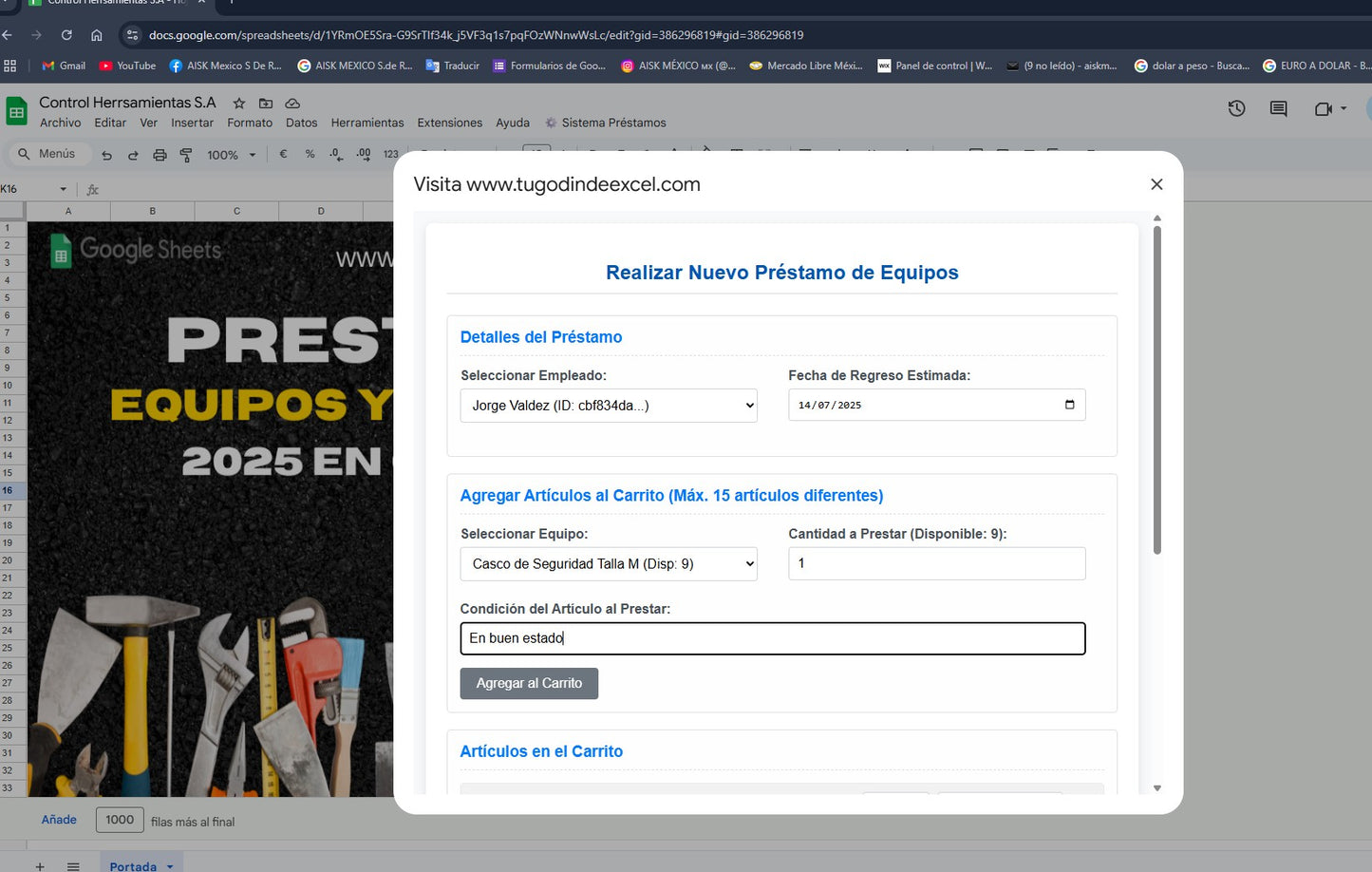 Préstamo de Equipo y Herramienta 2025 Pro en Google Sheets (Multiusuarios)