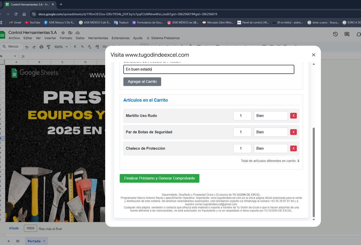 Préstamo de Equipo y Herramienta 2025 Pro en Google Sheets (Multiusuarios)