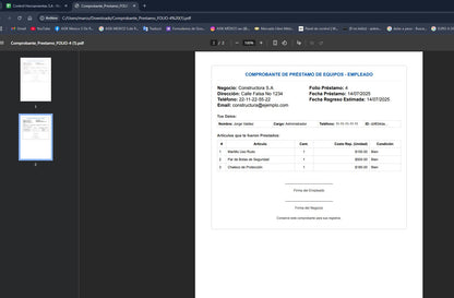 Préstamo de Equipo y Herramienta 2025 Pro en Google Sheets (Multiusuarios)