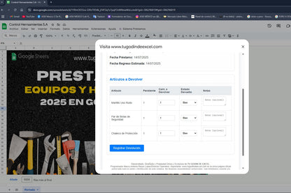 Préstamo de Equipo y Herramienta 2025 Pro en Google Sheets (Multiusuarios)