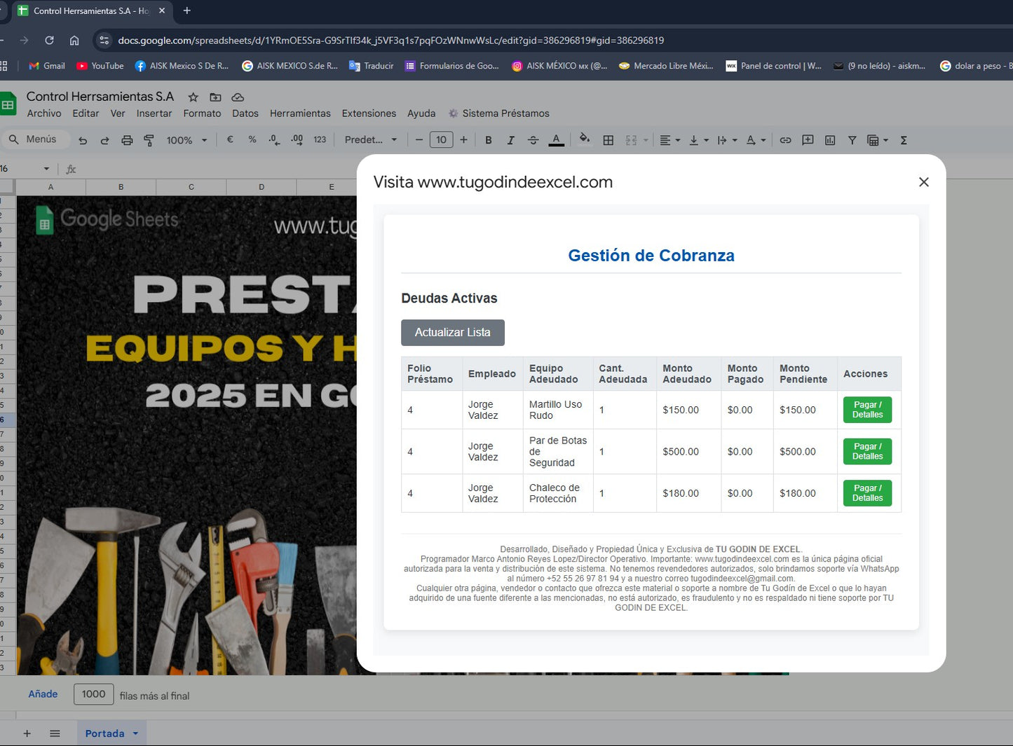 Préstamo de Equipo y Herramienta 2025 Pro en Google Sheets (Multiusuarios)