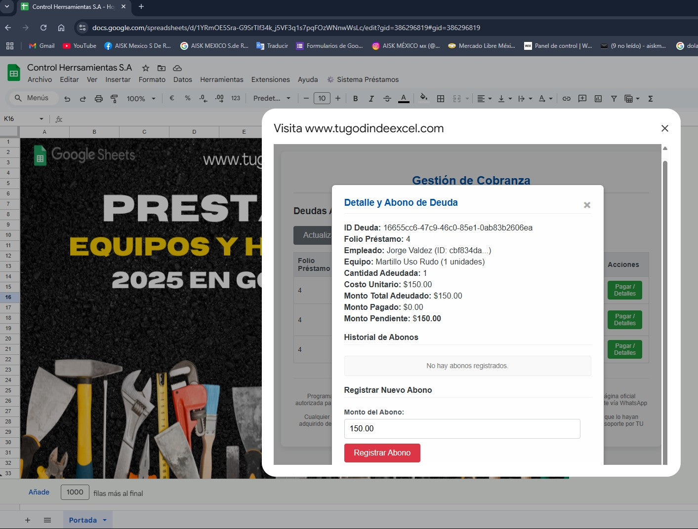 Préstamo de Equipo y Herramienta 2025 Pro en Google Sheets (Multiusuarios)