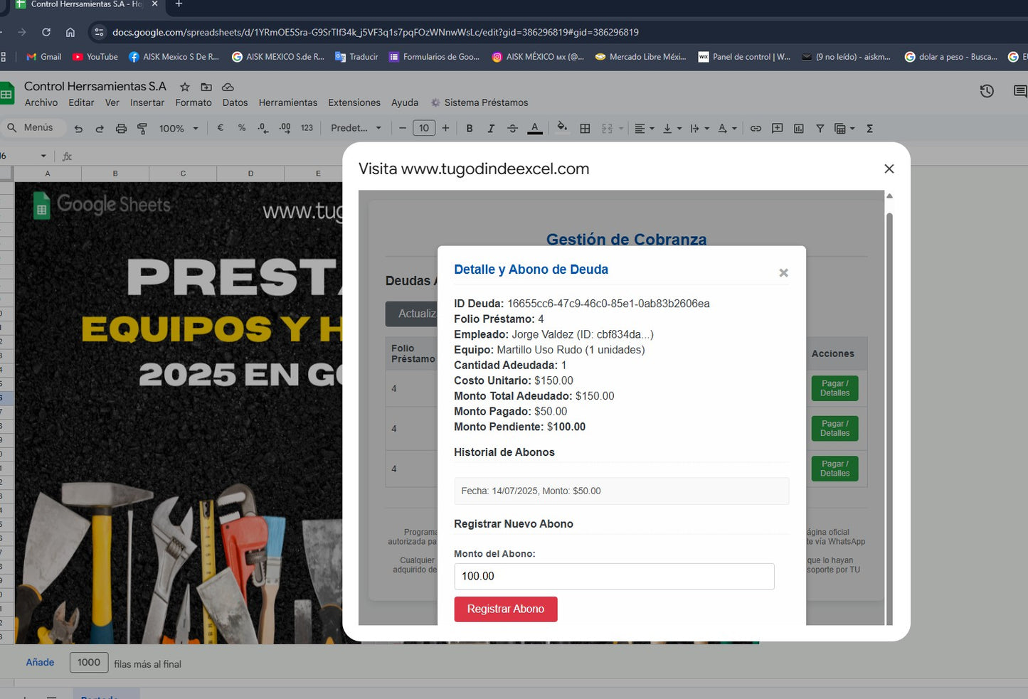Préstamo de Equipo y Herramienta 2025 Pro en Google Sheets (Multiusuarios)