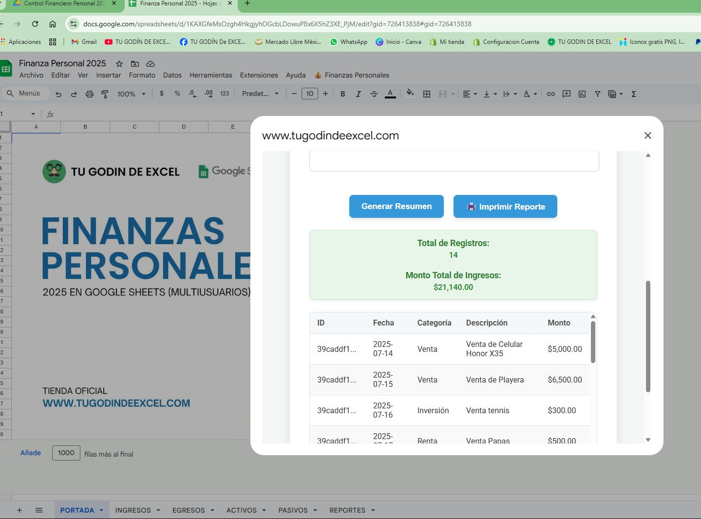 Finanzas Personales Pro 2025 Google Sheets "Multiusuarios"