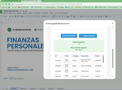 Finanzas Personales Pro 2025 Google Sheets "Multiusuarios"