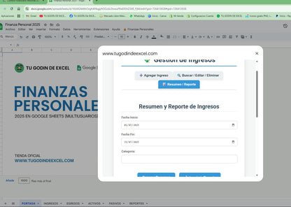 Finanzas Personales Pro 2025 Google Sheets "Multiusuarios"