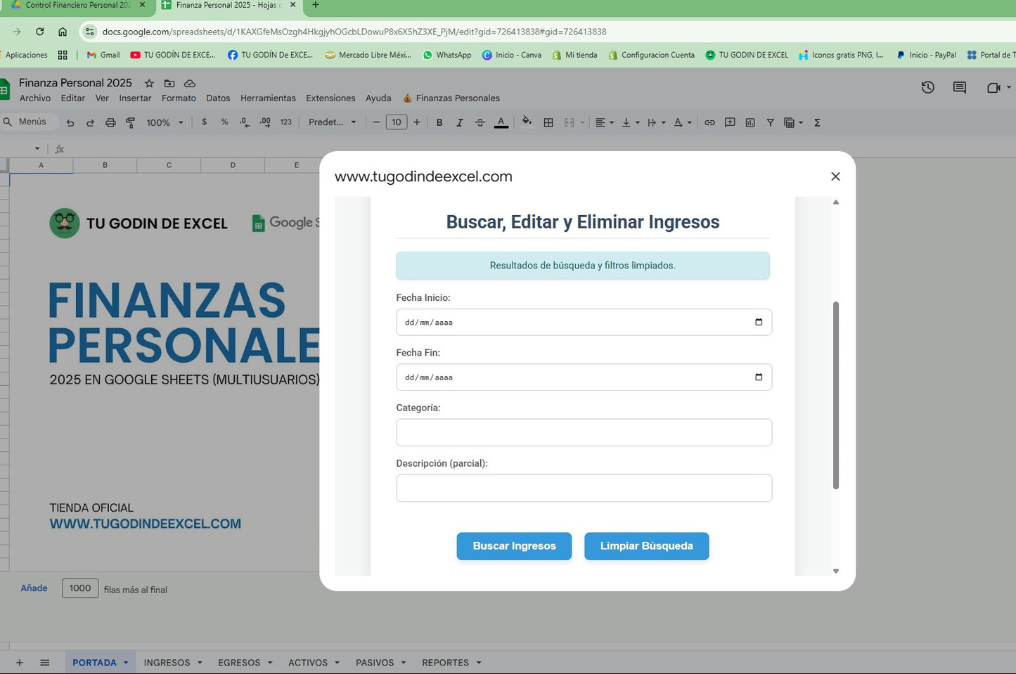Finanzas Personales Pro 2025 Google Sheets "Multiusuarios"