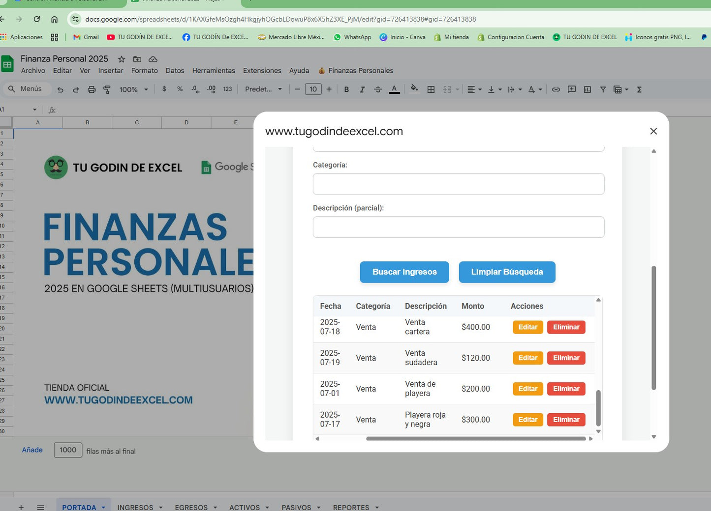 Finanzas Personales Pro 2025 Google Sheets "Multiusuarios"