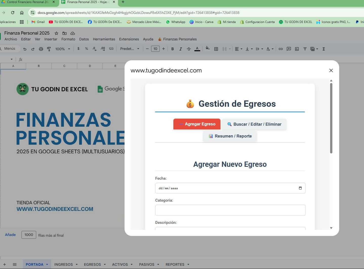 Finanzas Personales Pro 2025 Google Sheets "Multiusuarios"