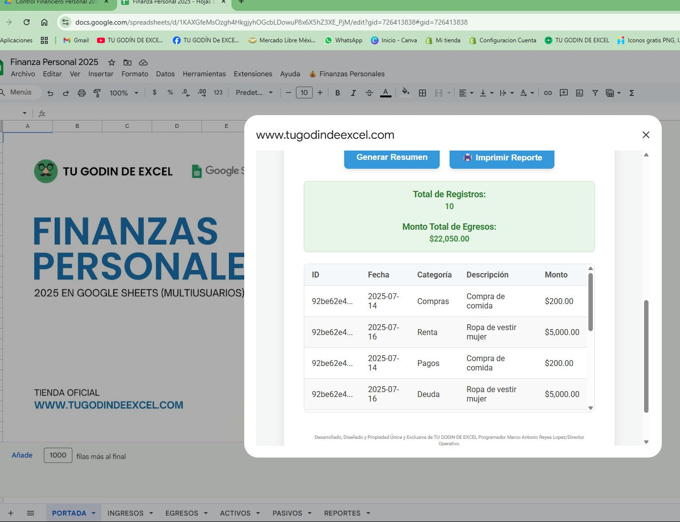 Finanzas Personales Pro 2025 Google Sheets "Multiusuarios"