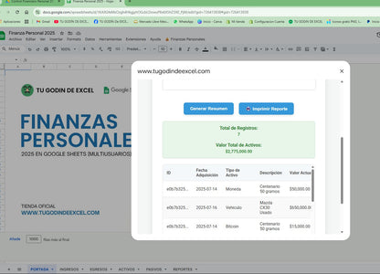 Finanzas Personales Pro 2025 Google Sheets "Multiusuarios"