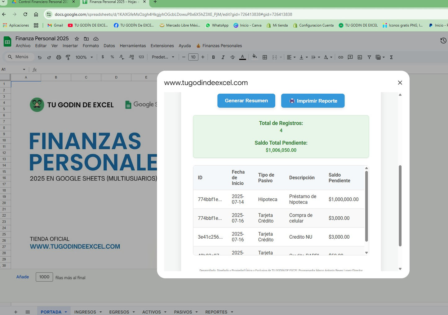 Finanzas Personales Pro 2025 Google Sheets "Multiusuarios"