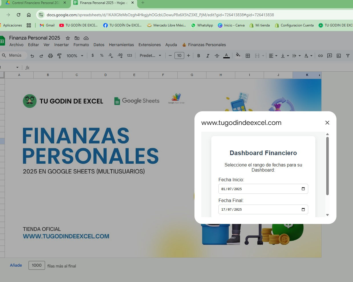 Finanzas Personales Pro 2025 Google Sheets "Multiusuarios"