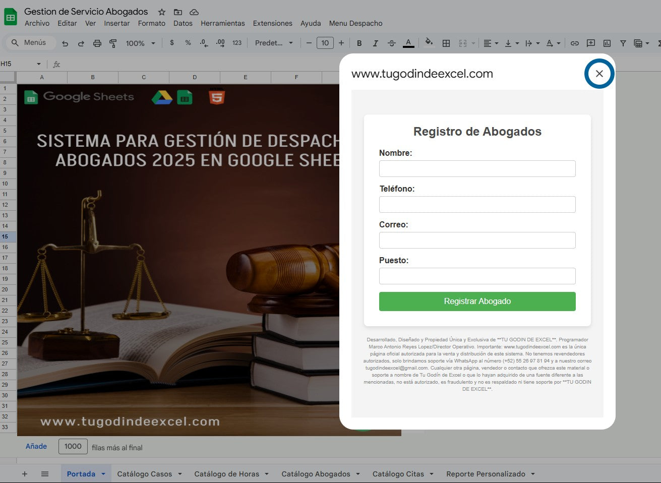 Sistema para Gestión de Despacho de Abogados 2025 en Google Sheets Multiusuarios
