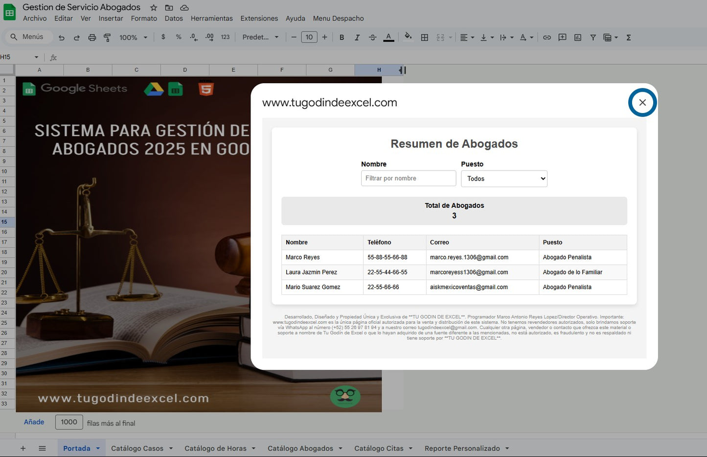 Sistema para Gestión de Despacho de Abogados 2025 en Google Sheets Multiusuarios