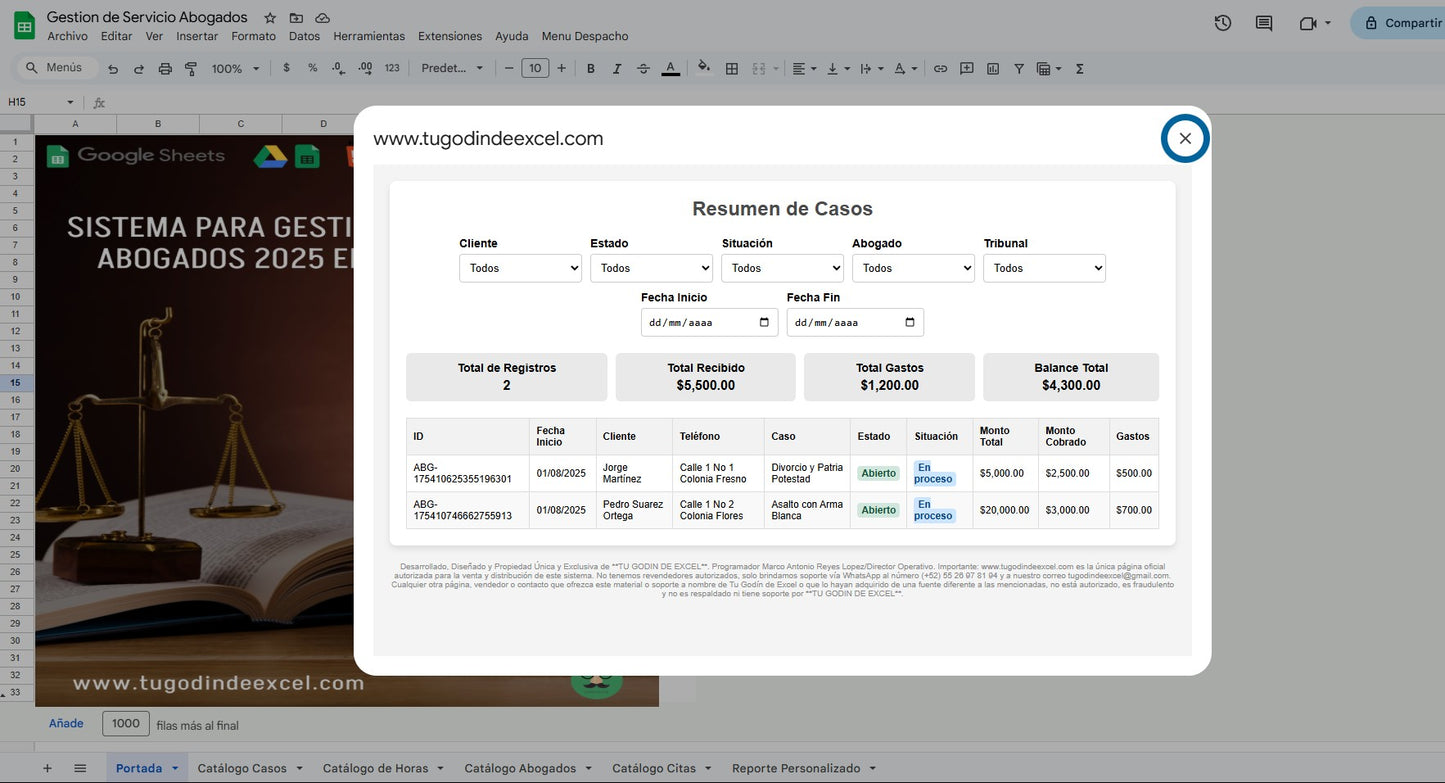 Sistema para Gestión de Despacho de Abogados 2025 en Google Sheets Multiusuarios