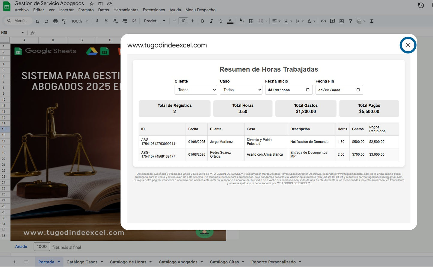 Sistema para Gestión de Despacho de Abogados 2025 en Google Sheets Multiusuarios
