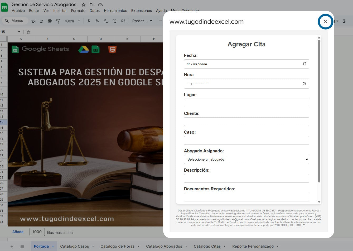 Sistema para Gestión de Despacho de Abogados 2025 en Google Sheets Multiusuarios