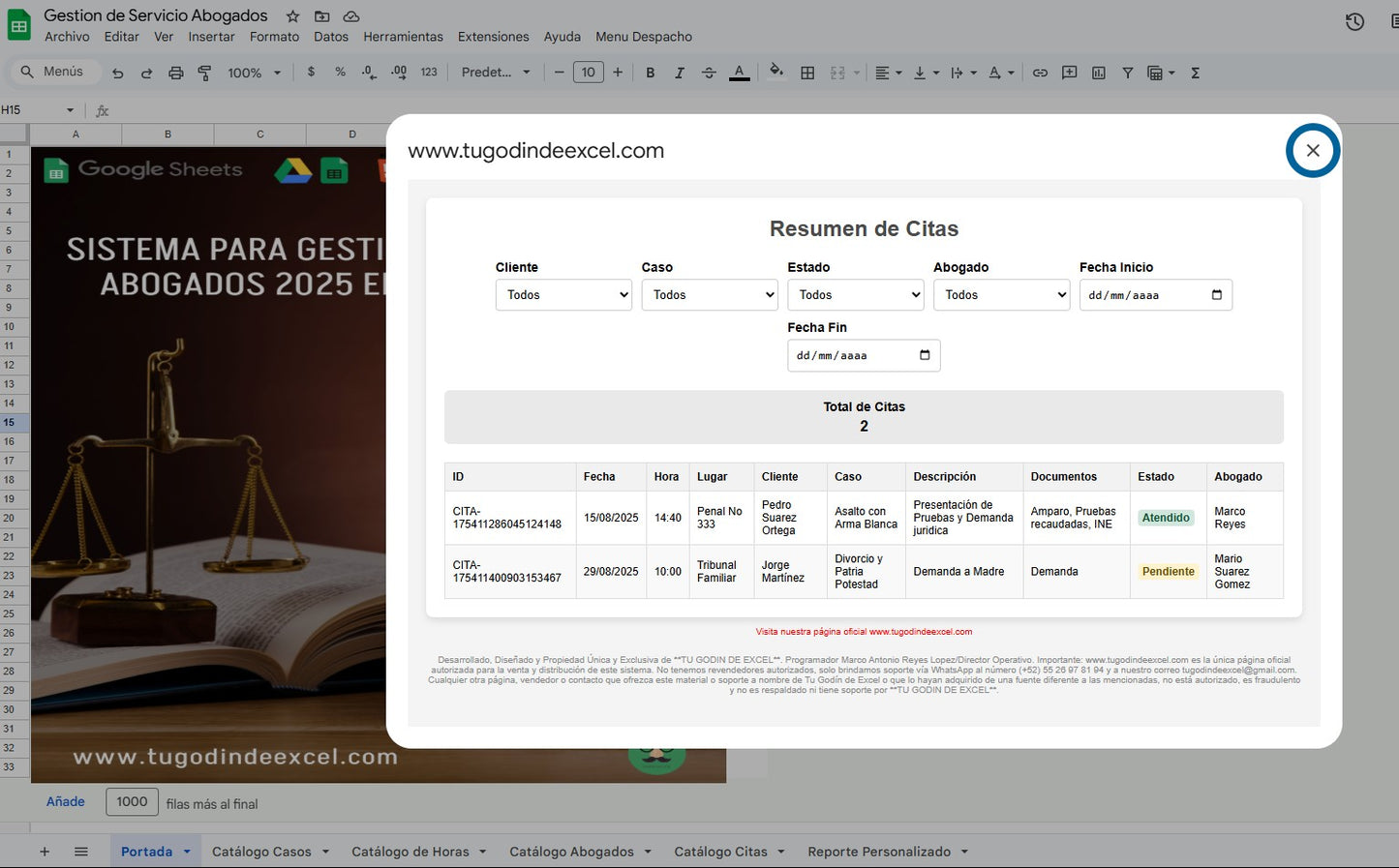 Sistema para Gestión de Despacho de Abogados 2025 en Google Sheets Multiusuarios