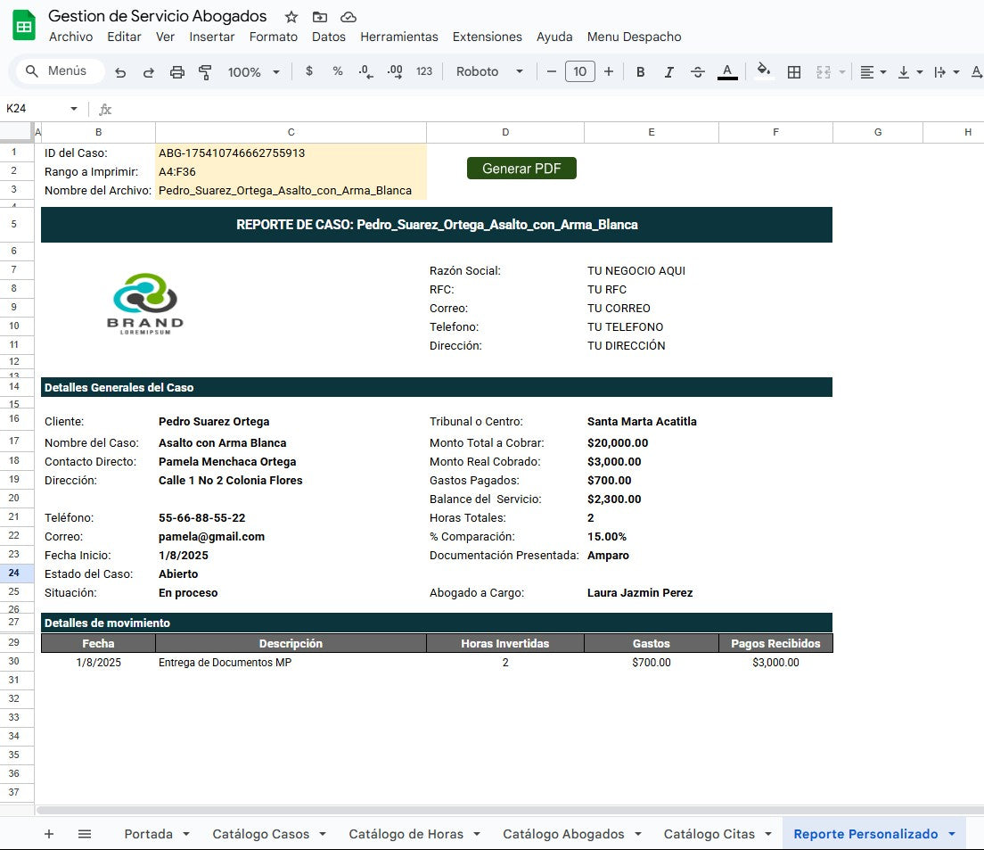 Sistema para Gestión de Despacho de Abogados 2025 en Google Sheets Multiusuarios