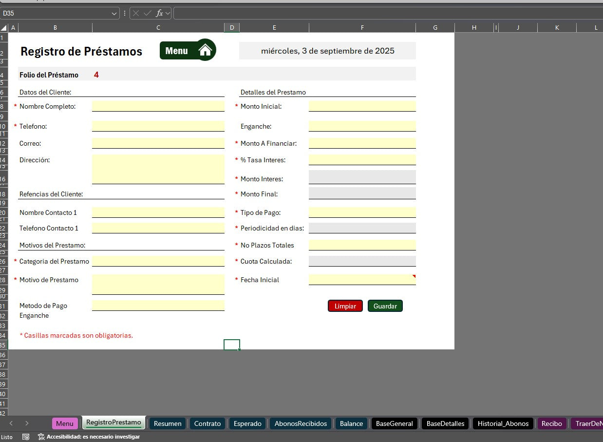 Sistema para Control de Préstamo, Crédito y Cobranza 2025 en Excel