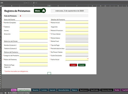 Sistema para Control de Préstamo, Crédito y Cobranza 2025 en Excel