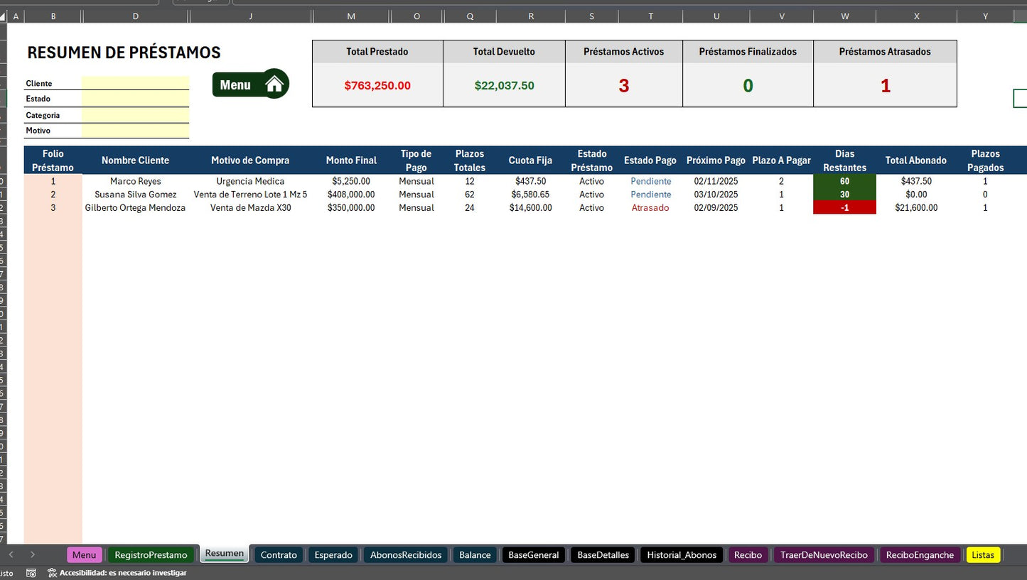 Sistema para Control de Préstamo, Crédito y Cobranza 2025 en Excel