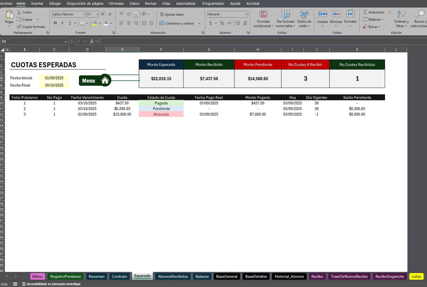 Sistema para Control de Préstamo, Crédito y Cobranza 2025 en Excel